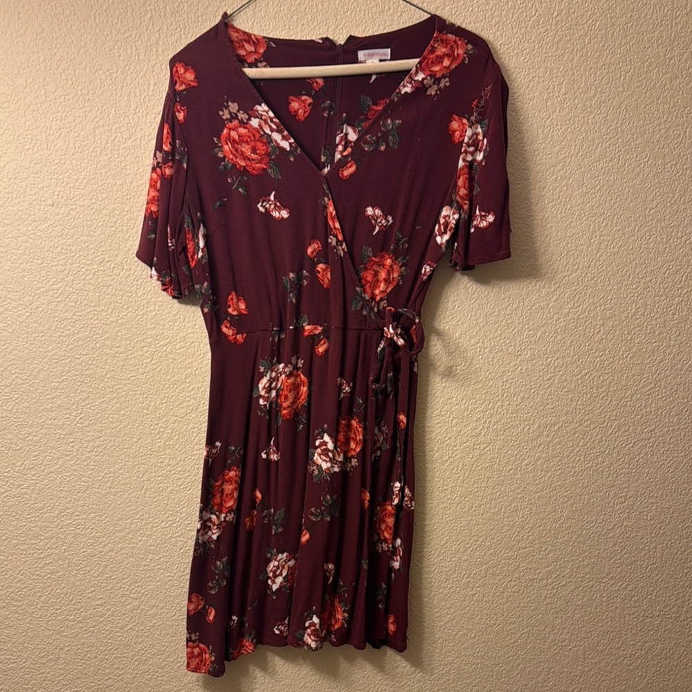 Floral Burgundy Wrap Dress